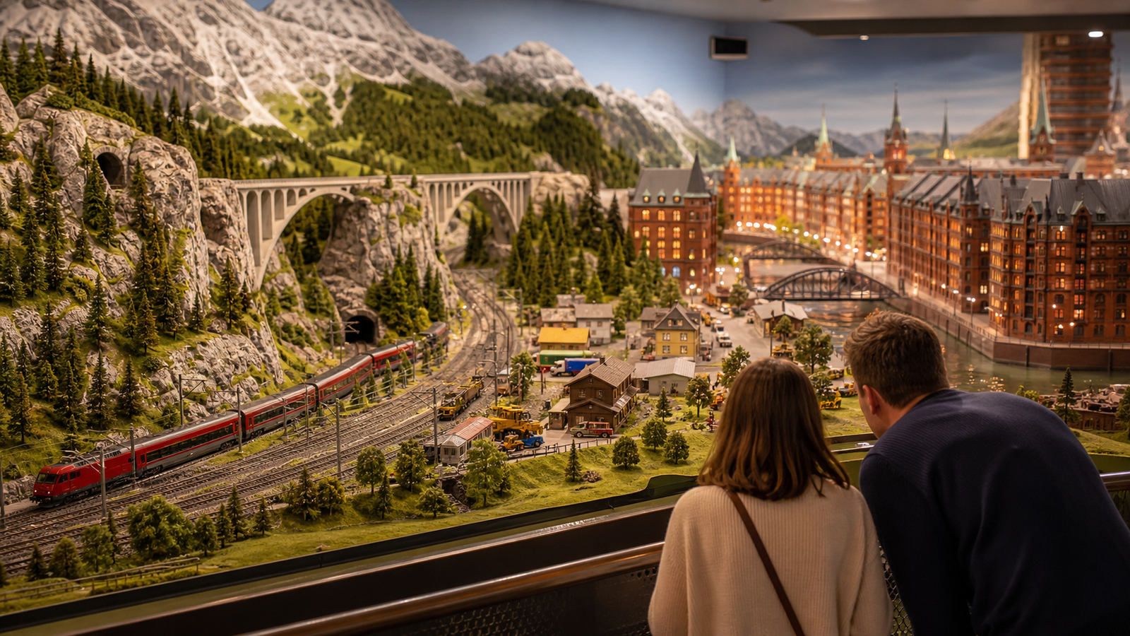 Reisefoto mit Miniatur Wunderland, Speicherstadt, Zügen und Miniaturwelten