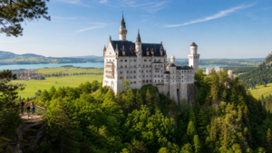 Schloss Neuschwanstein an einem sonnigen Tag in den Alpen