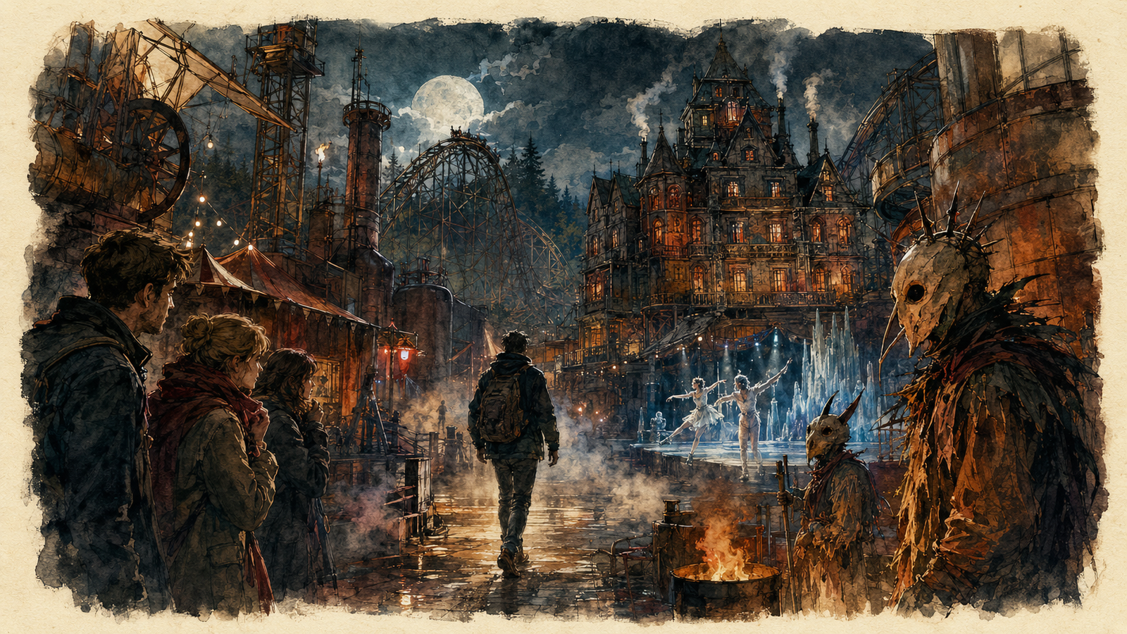 Düstere Aquarellszene von Traumatica in Rust